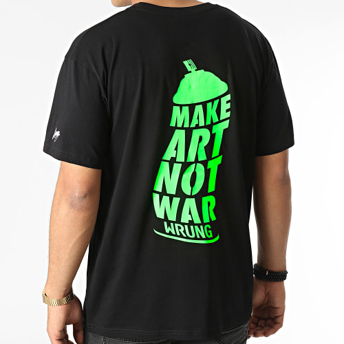 Tee Shirt Oversize Large Make Art Not War Noir Vert Fluo