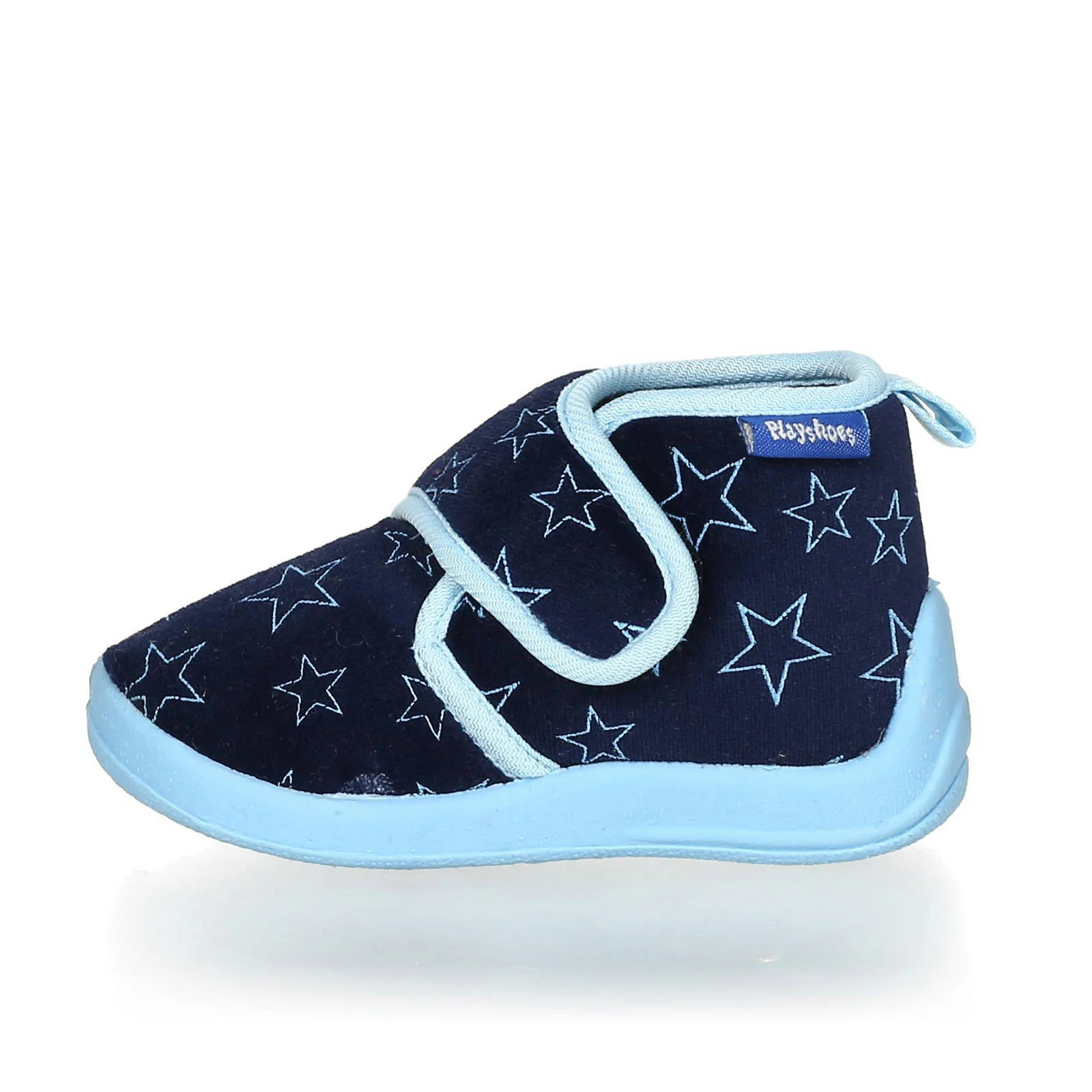 Playshoes pantoffels met sterrendessin Velcro donkerblauw/lichtblauw