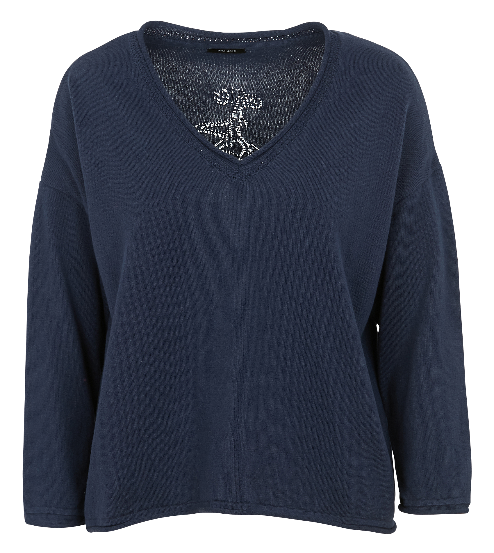 Pull col V évasé en coton | Bleu