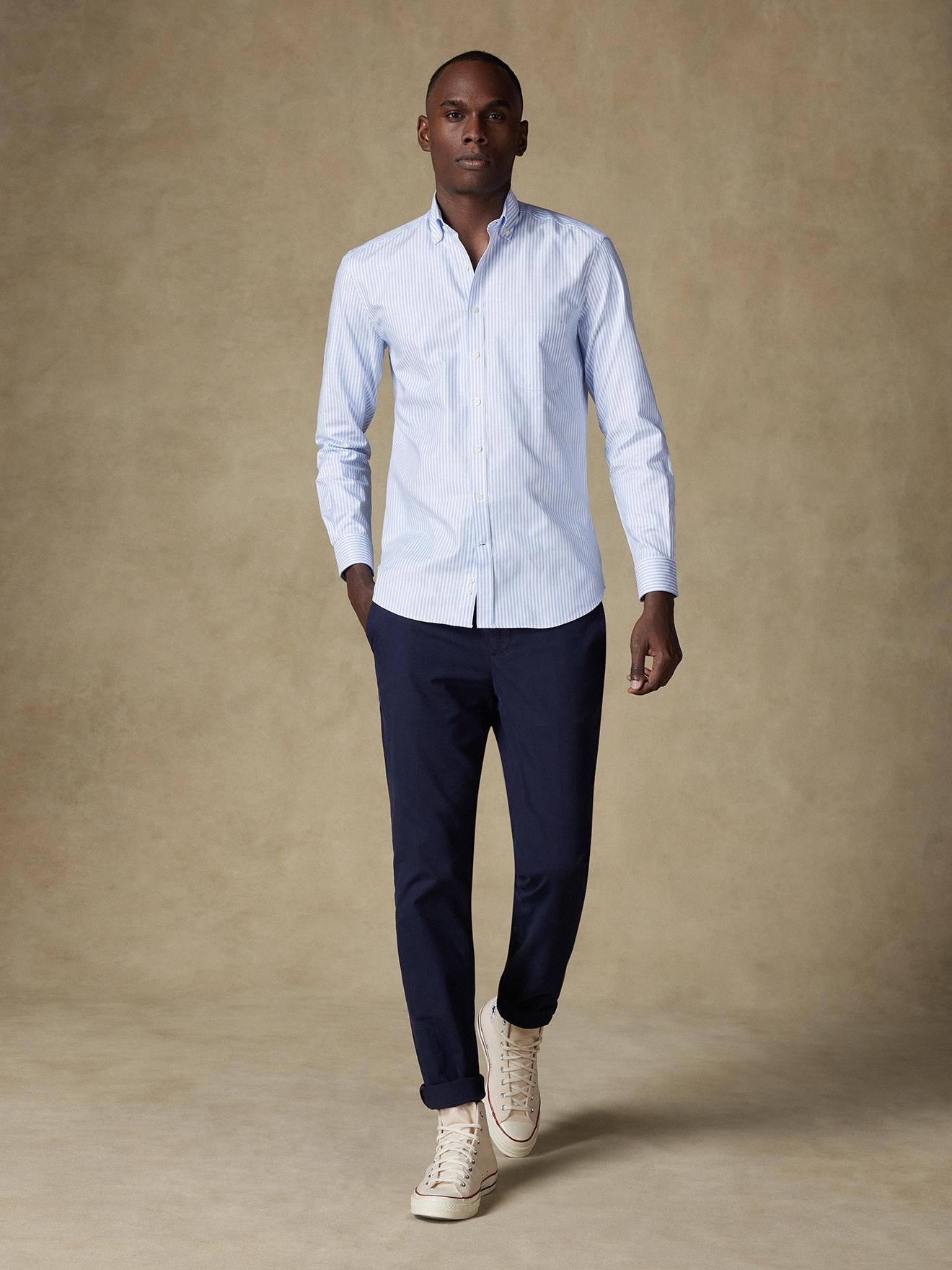 Chemise Darius à rayures ciel - Col Boutonné