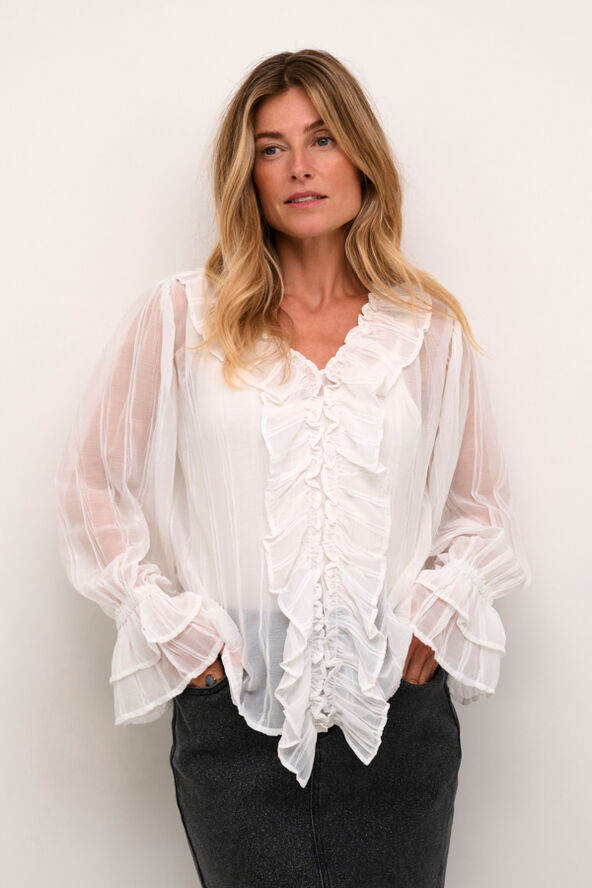 Cream CRSadia Flounce Blouse Snow white
