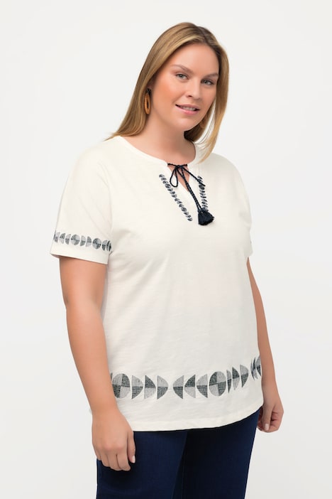 T-Shirt, Stickerei, Oversized, Tunika-Ausschnitt, Halbarm