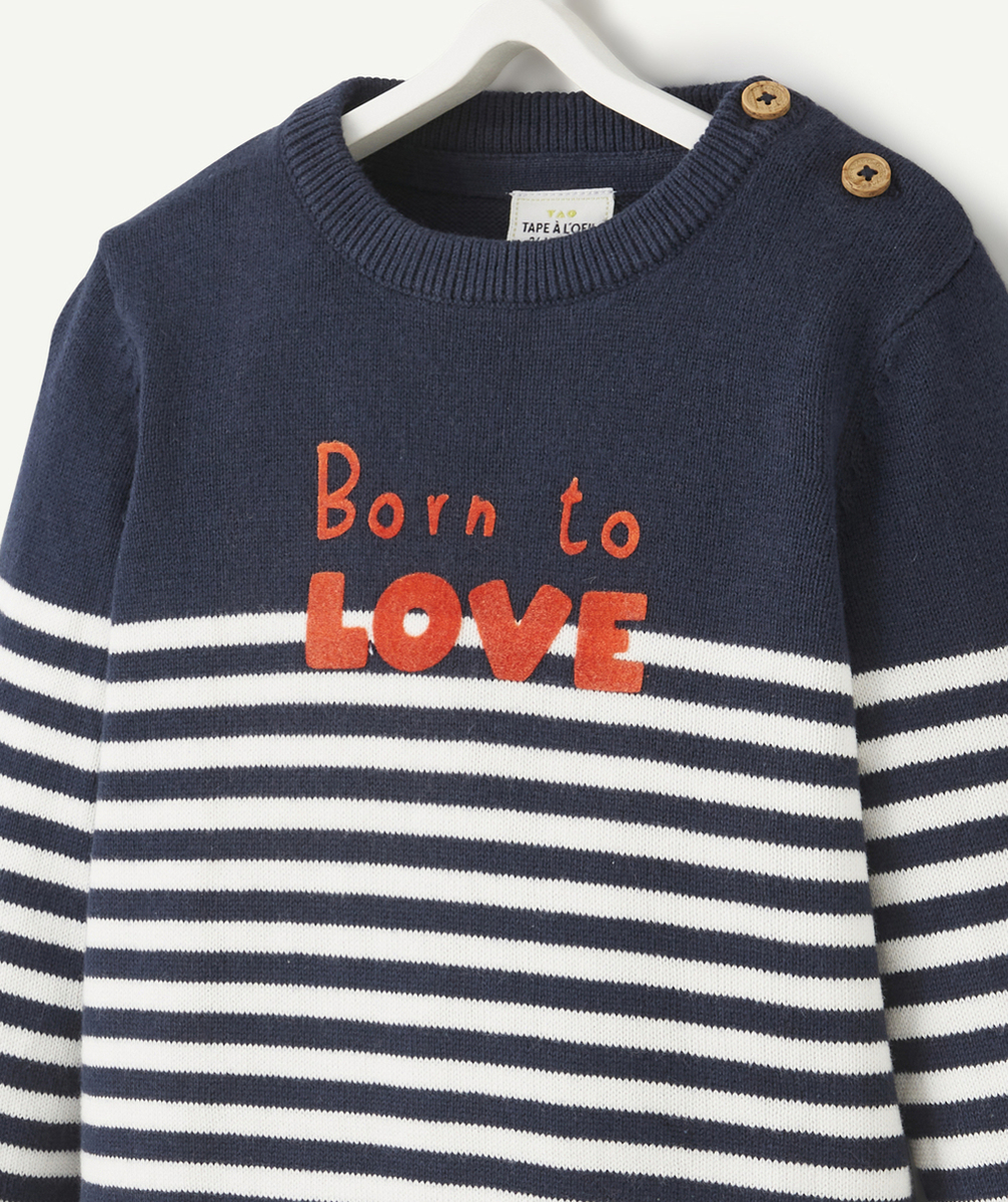 PULL BÉBÉ GARÇON EN COTON BLEU MARINE ET MESSAGE DOUX