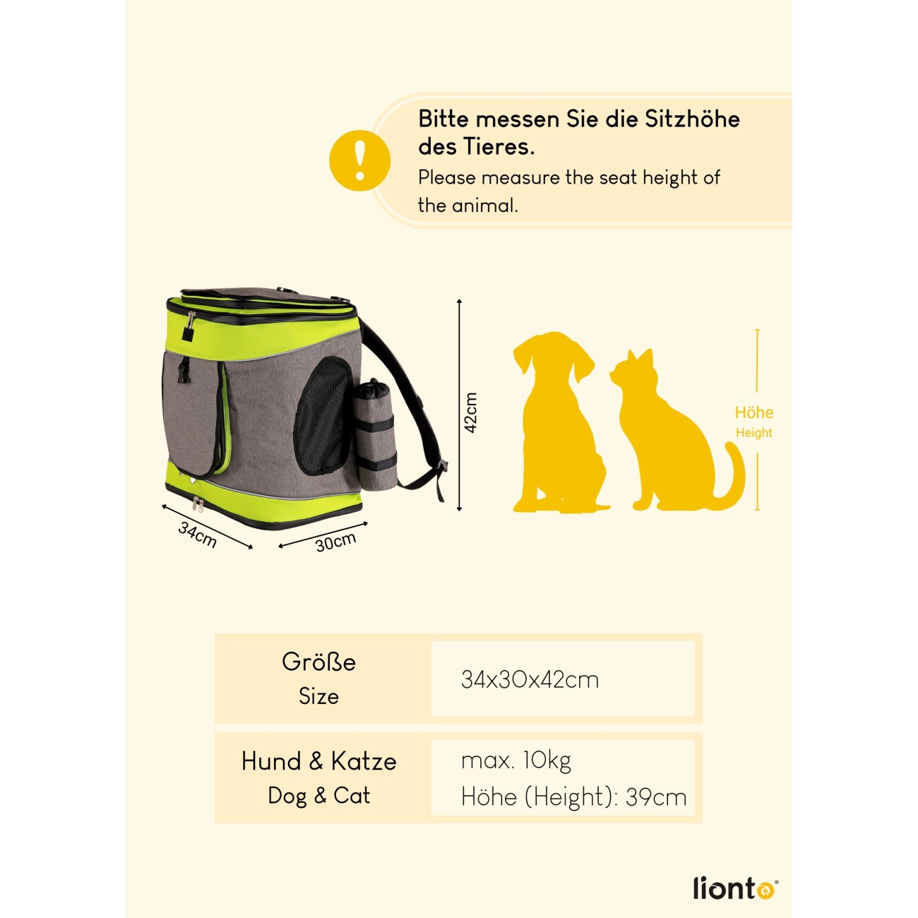 Lionto Haustier-Rucksack grau/ grün