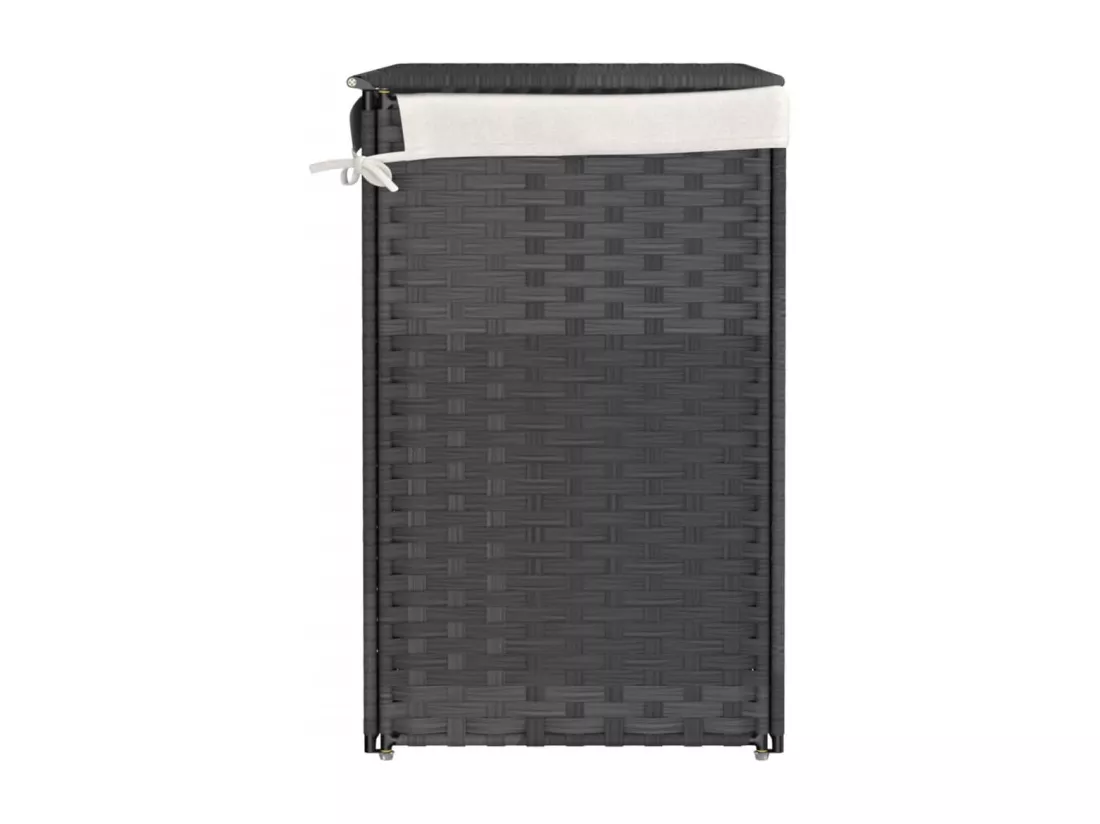 Panier à linge avec 2 sections gris 53x35x57 résine tressée