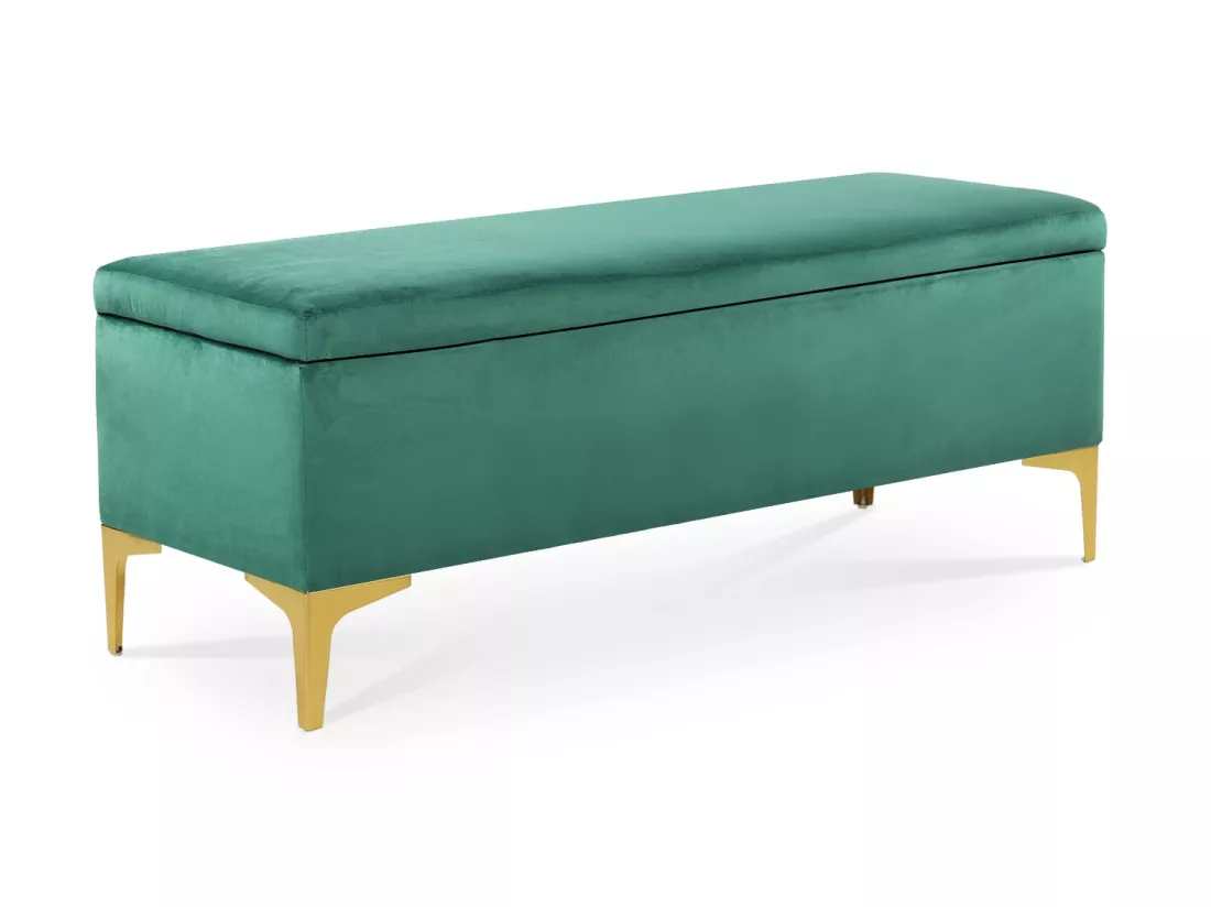 Banquette Coffre Chloé velours Vert pieds or