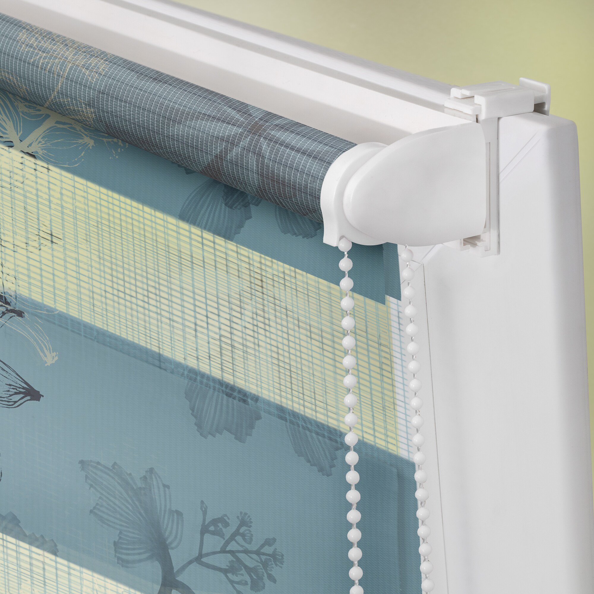 Lichtblick Duo Rollo Klemmfix, ohne Bohren, blickdicht, Aqua Floral - Blau