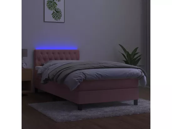 Sommier tapissier avec matelas et LED Rose 90x190 cm Velours