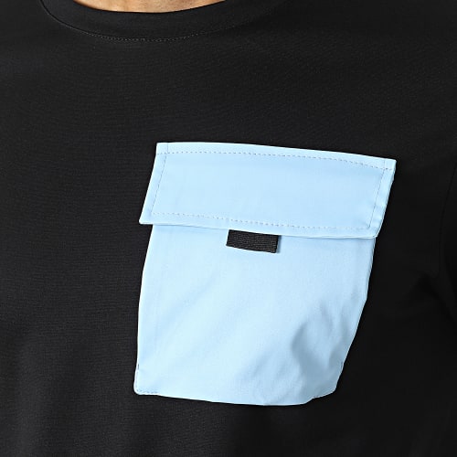 Tee Shirt Poche Noir Bleu Clair