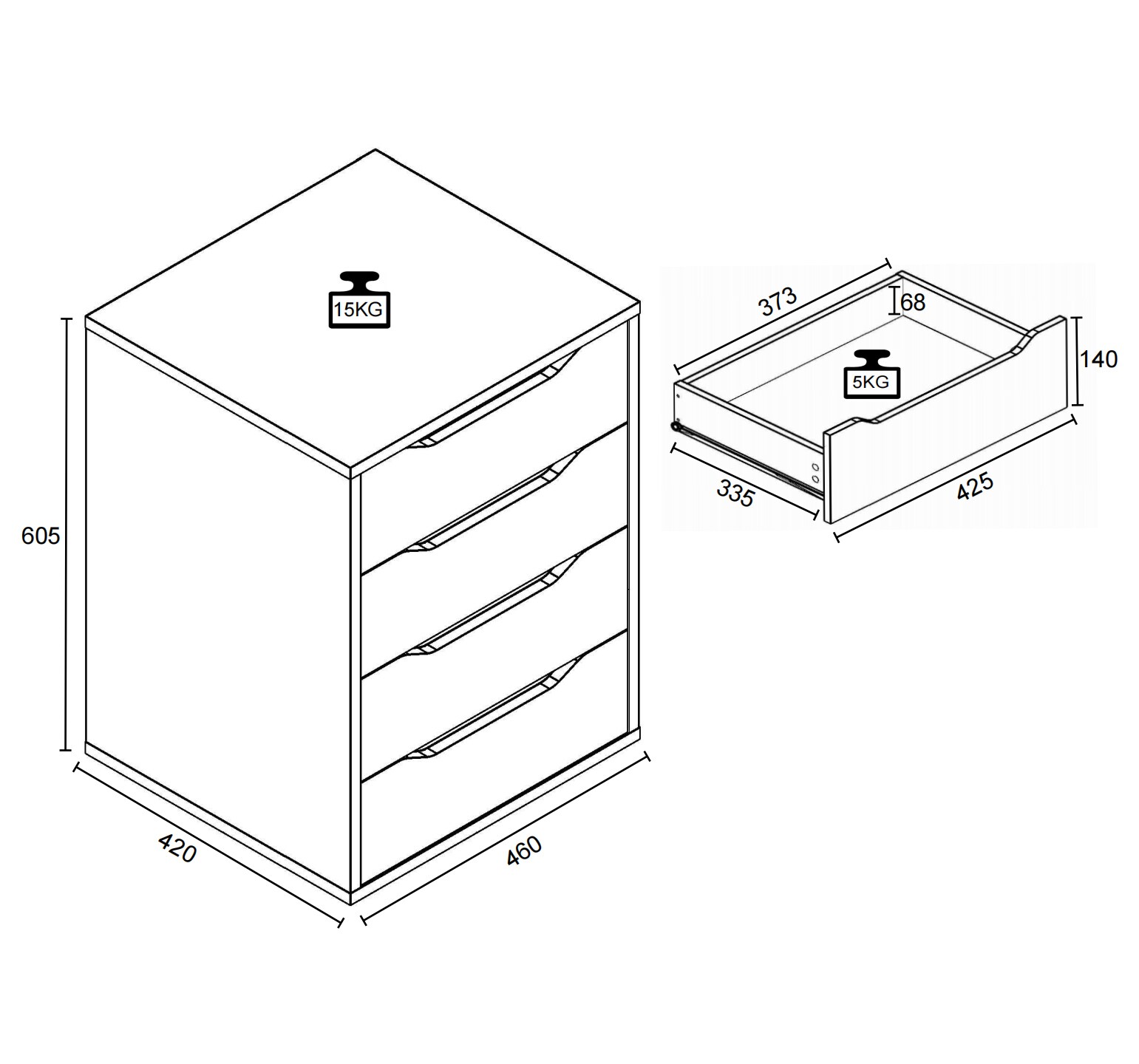 VCM Holz Nachtschrank Beistelltisch Schublade Konsole Nachttisch Malira M