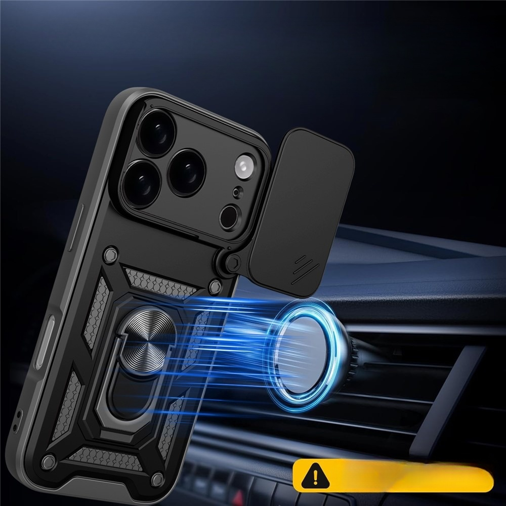 iPhone 17 Pro Max Hybrid Outdoor Hardcase Hülle mit Cam-Lid   Magnetischer Kickstand - Schwarz