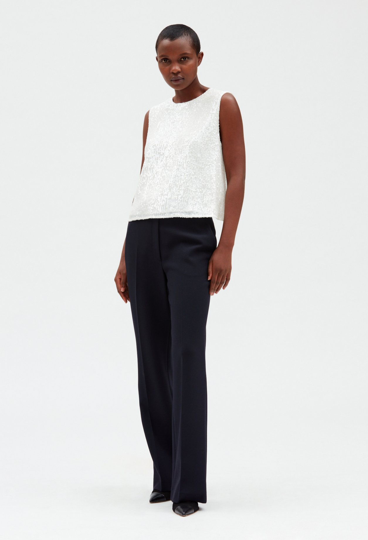 Top sans manches sequins ecru