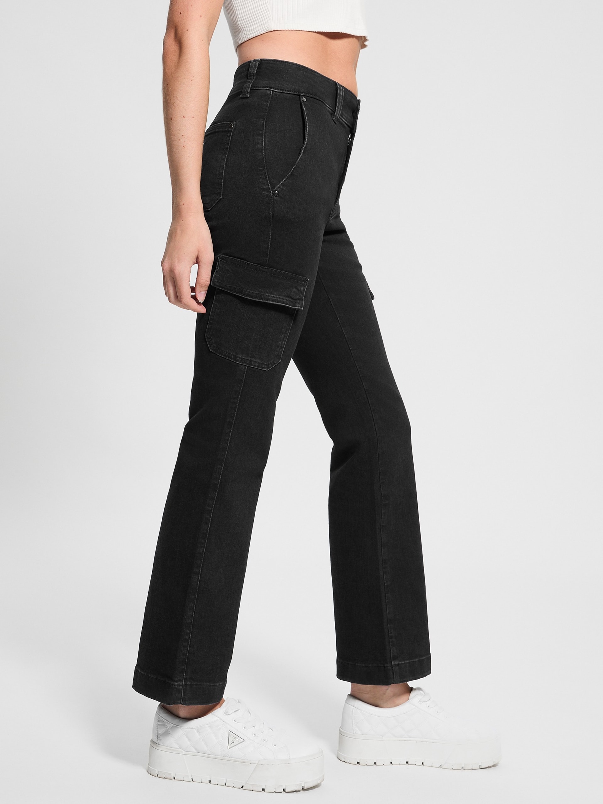 Calça jeans cargo mini bootcut