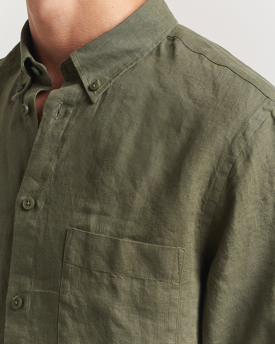 NN07 Arne Linen Button Down Shirt Capers Green