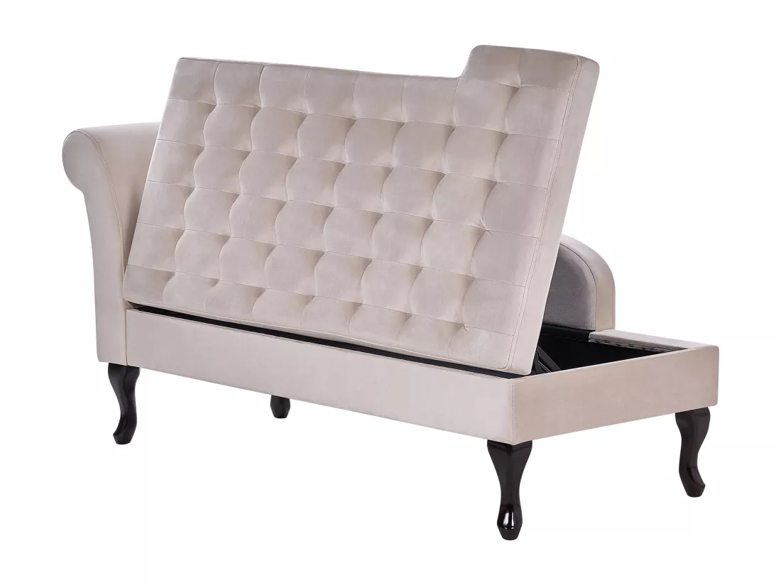 Chaise longue côté droite en velours beige clair avec rangement PESSAC