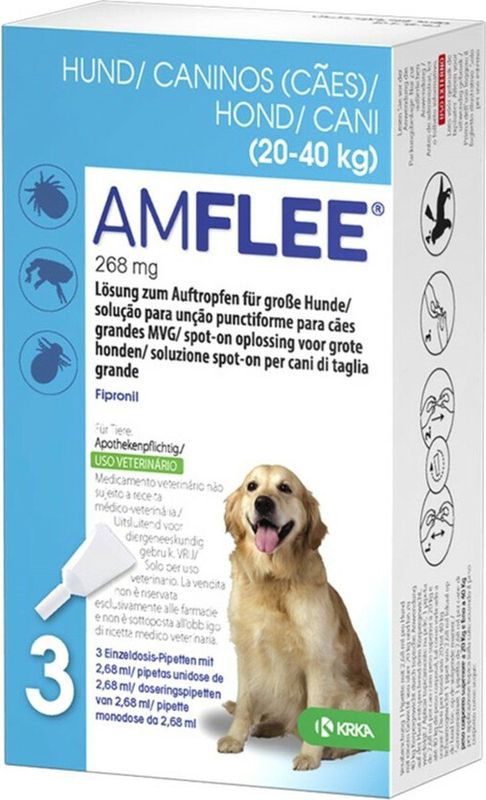 Amflee Spot On Anti Vlooien en Teken Druppels Hond 20-40 kg 3 pipetten