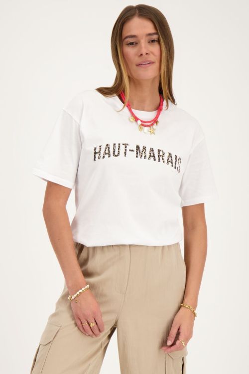 Wit T-shirt met panterprint 
