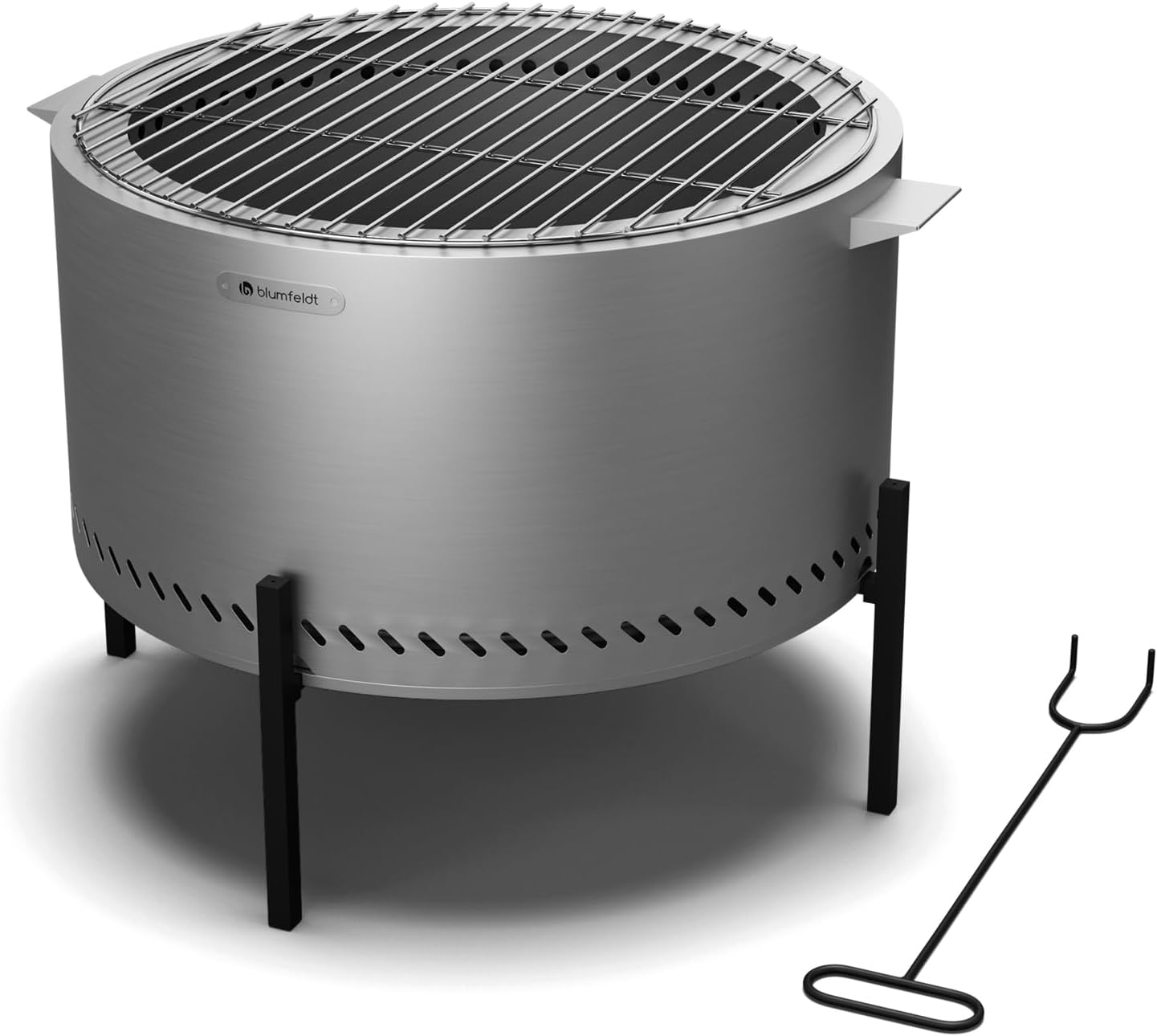blumfeldt Ignite Pure Feuerschale - Fast Rauchfrei, Edelstahlrahmen, Tragbar & Kompakt, Inkl. Grillrost & Regenschutz, Leicht zu Reinigen, Perfekt für Garten & Camping