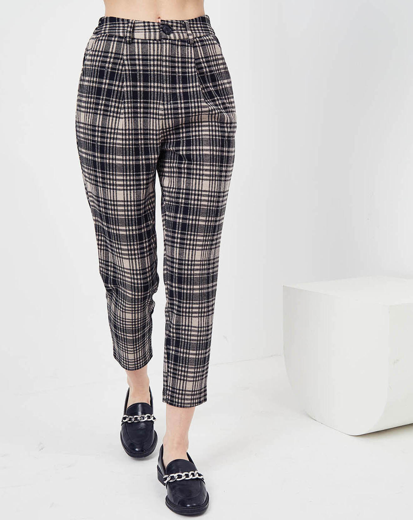 See u Soon Pantalon Galanthus imprimé Prince-de-Galles beige/noir