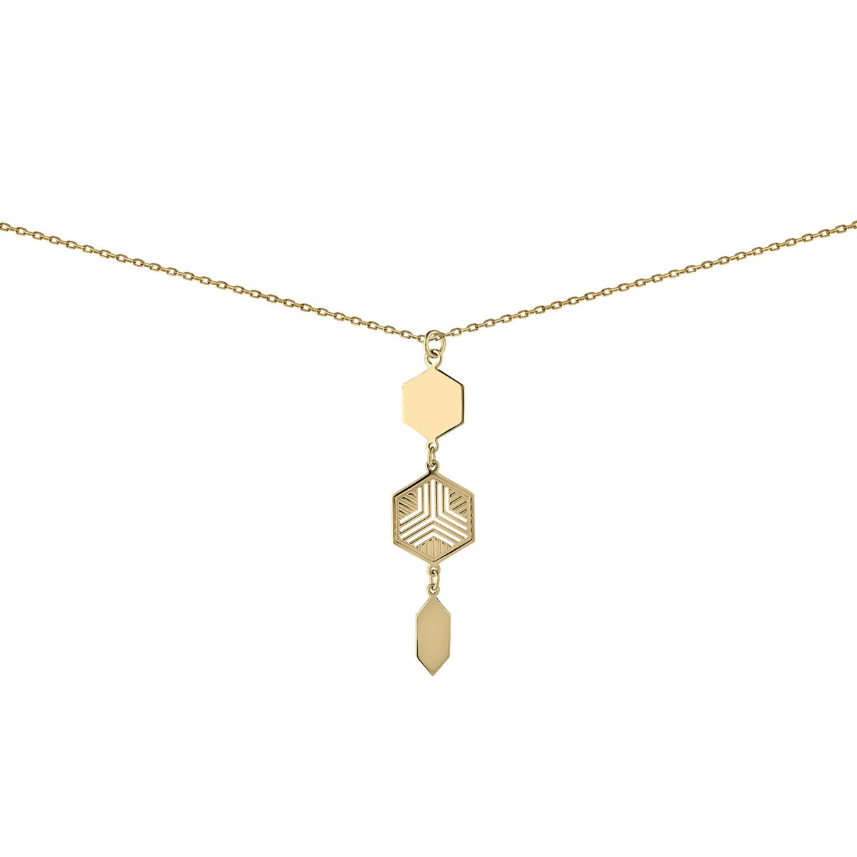 Collier or jaune 18 carats 3 motifs géometriques