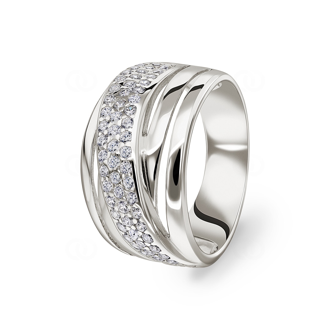 Damenring 925 Silber rhodiniert mit Zirkonia pavé