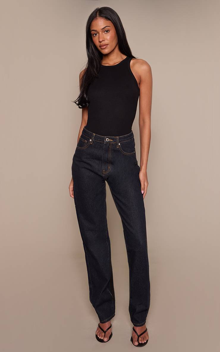 Bleu Indigo Foncé Jean Droit Taille Haute Pour Grandes Tailles