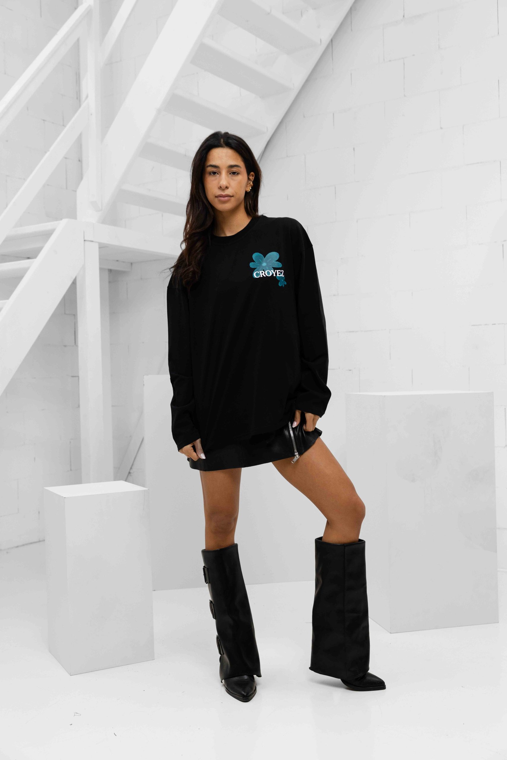 Croyez Botanique Longsleeve Dames Zwart/Blauw
