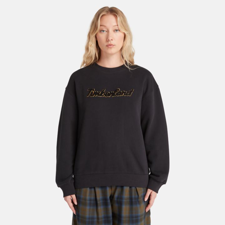 Moletom feminino com gola redonda e logo na cor preta.