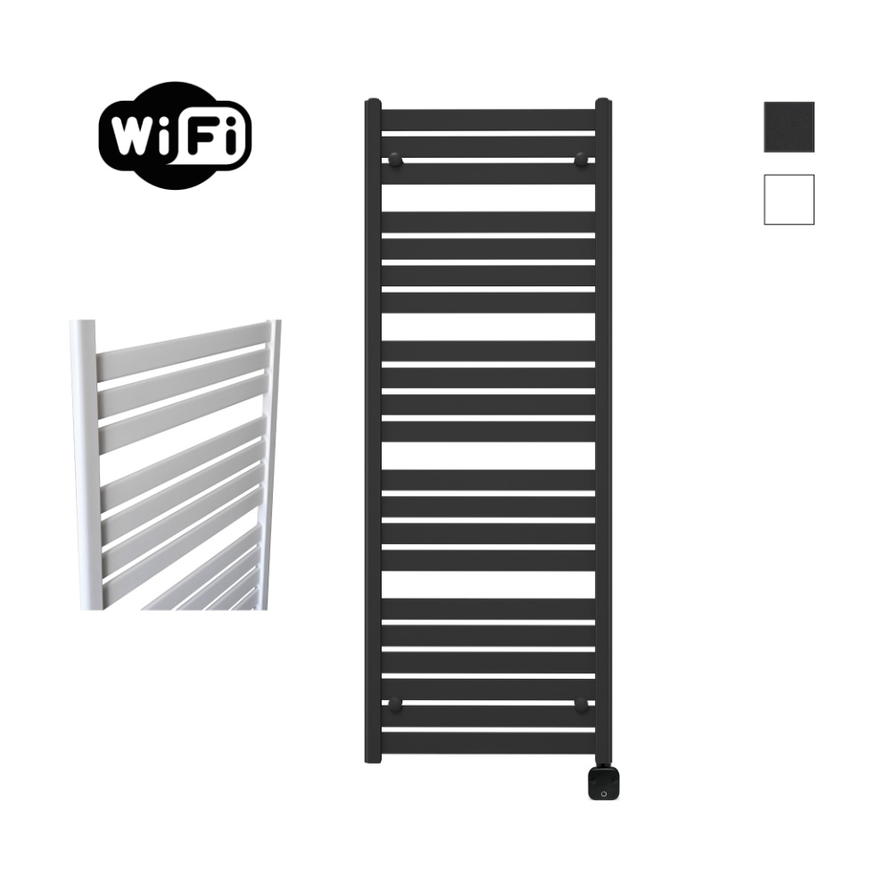 Sanicare Carini Moda elektrische Wifi radiator 160x60cm mat zwart met thermostaat zwart rechtsonder