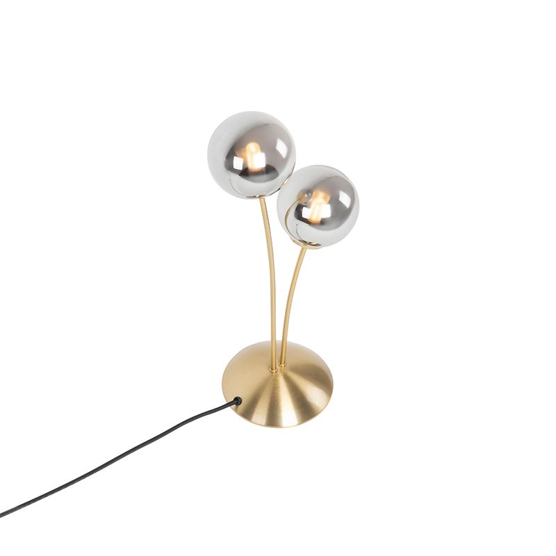 Moderne tafellamp goud 2-lichts met smoke glas - Athens
