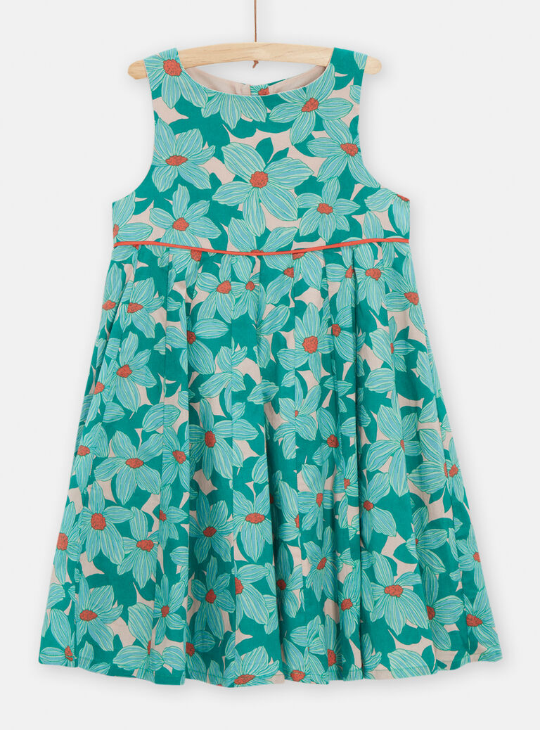 Robe plissée imprimé fleuris vert pour fille