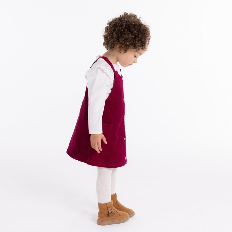 Robe salopette en velours côtelé rose bébé fille Rose