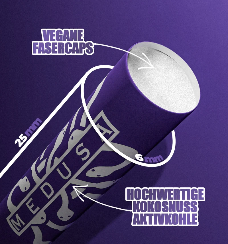 (50er Set) Ø6x25mm Zigaretten Aktivkohle Filter Vegane Fasercaps (PP1070) - VIOLET Edition
