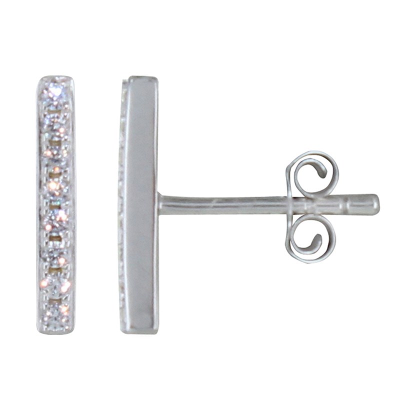 Boucles d'Oreilles Puces Argent Rhodié Petite Barrette de Strass