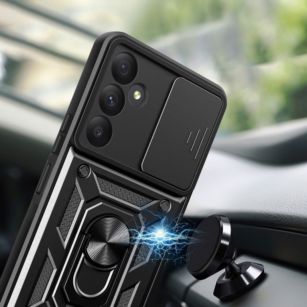 Samsung Galaxy A55 Hybrid Outdoor Hardcase Hülle mit Cam-Slider   Magnetischer Kickstand - Schwarz
