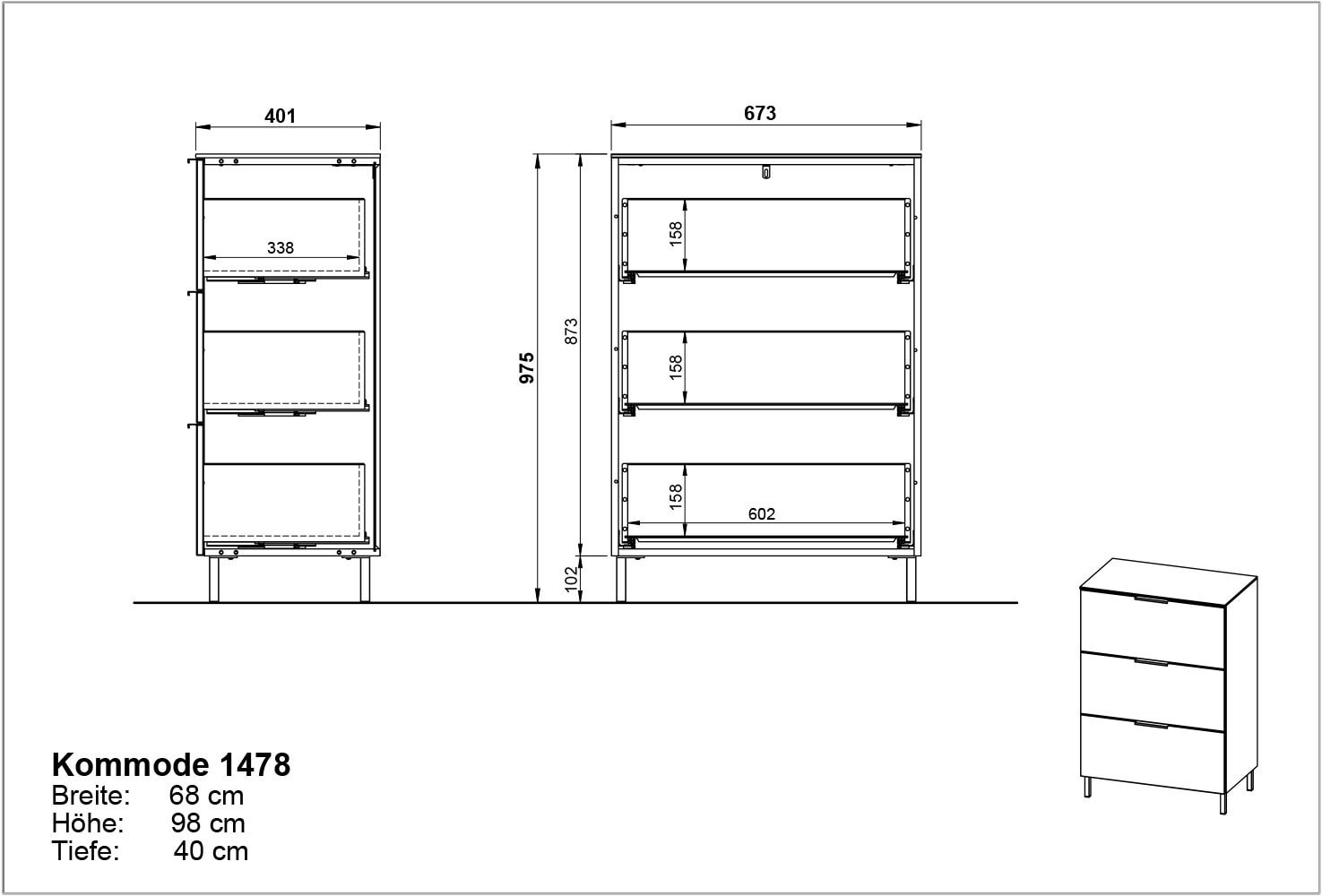 Kommode CALIFORNIA 68 x 98 cm Graphit/ Navarra-Eiche