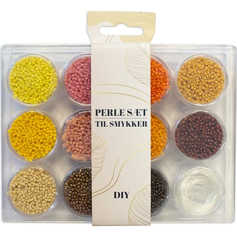 Perleæske små perler 12 stk. - brune toner