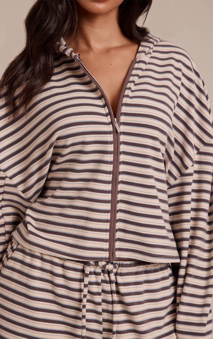 Marron Veste Zippée En Polaire Douce Rayée Petite Taille