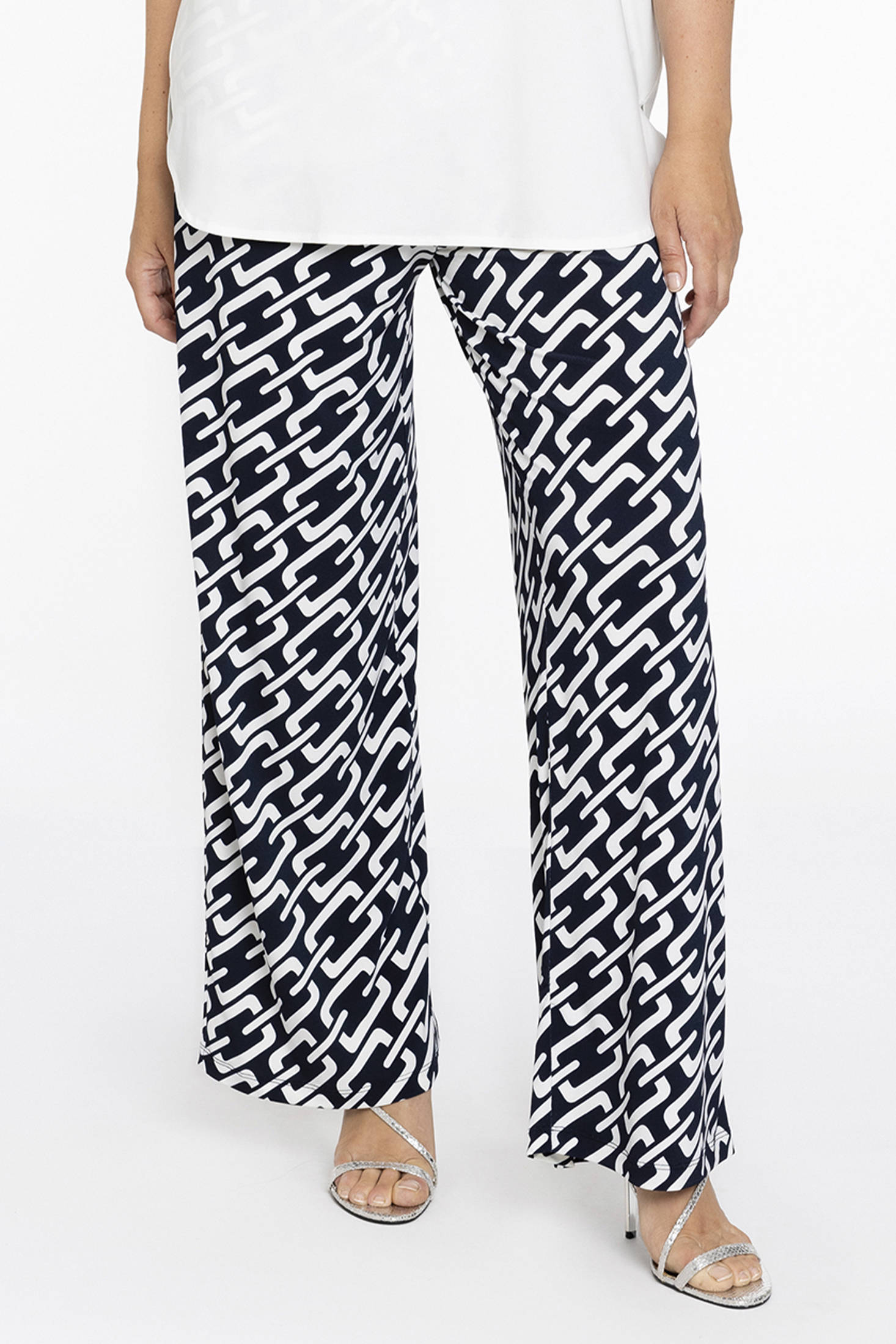 YOEK straight fit culotte met all over print donkerblauw/wit