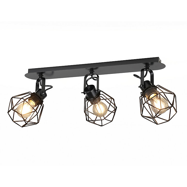 Réglette spot 3 lumières E27 15W GoodHome Smertrio noir mat L.57,5 x L.57,5 x H.21.2 cm