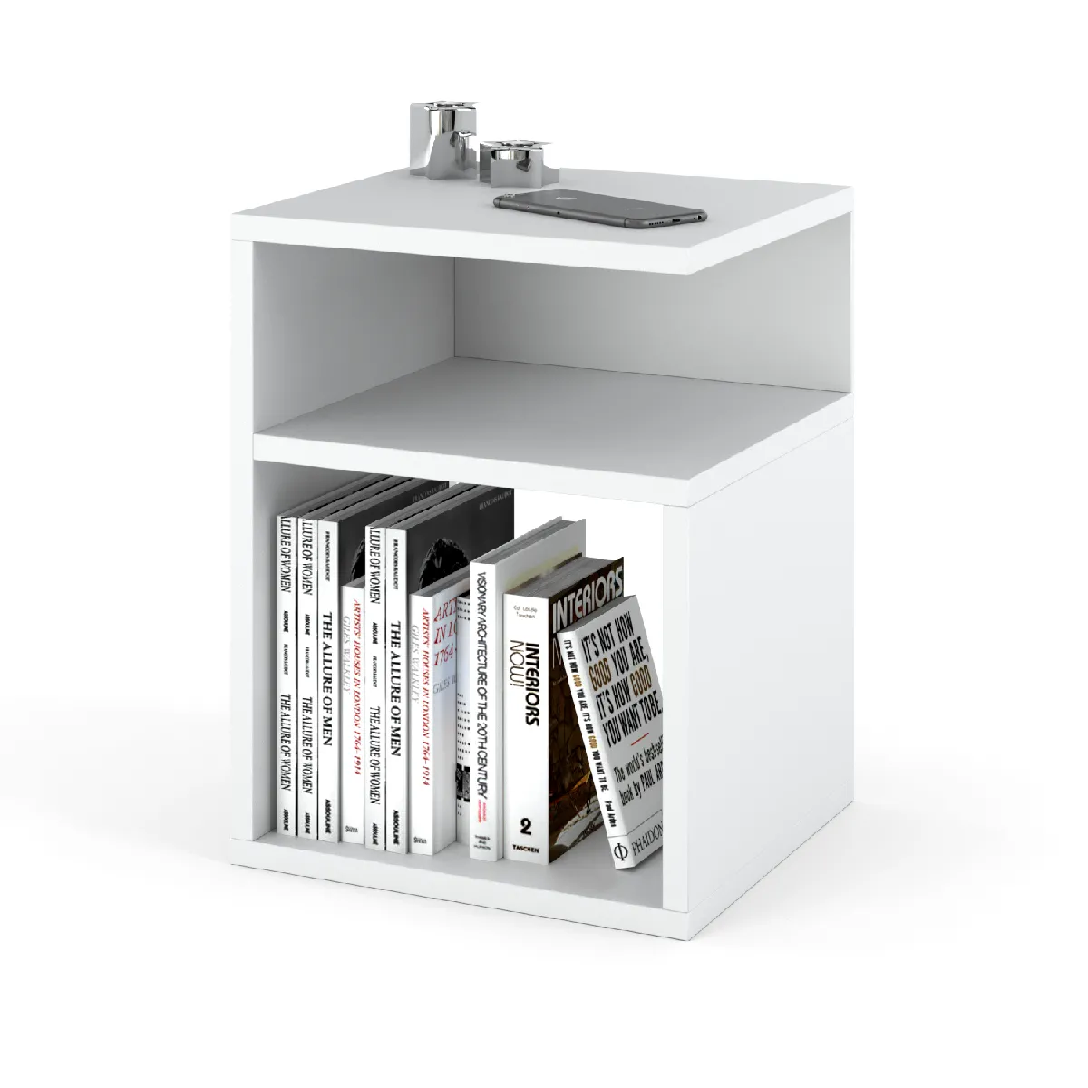 Table de chevet - Blanc - 30 cm - Rangement spacieux