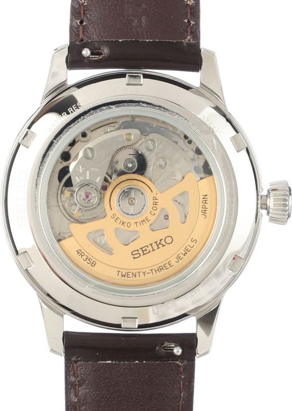 Seiko - Presage - Herenhorloge - Zilver - RVS - Bruin - Leer