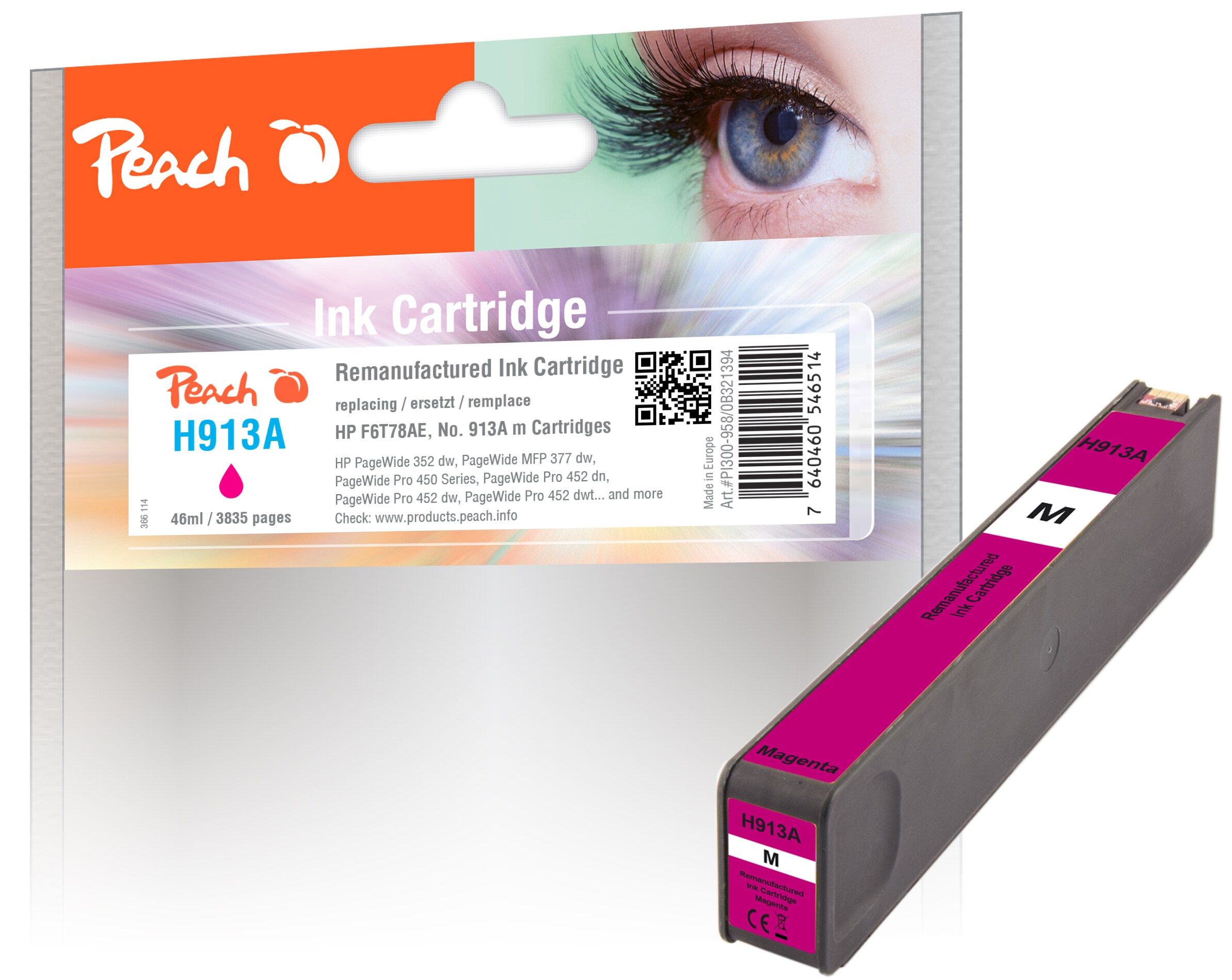 Peach HP 913 AM Druckerpatrone ma ersetzt HP No. 913A M, F6T78AE für z.B. HP PageWide 352 dw, HP PageWide Pro 450, HP PageWide Pro 452 dn (wiederaufbereitet)