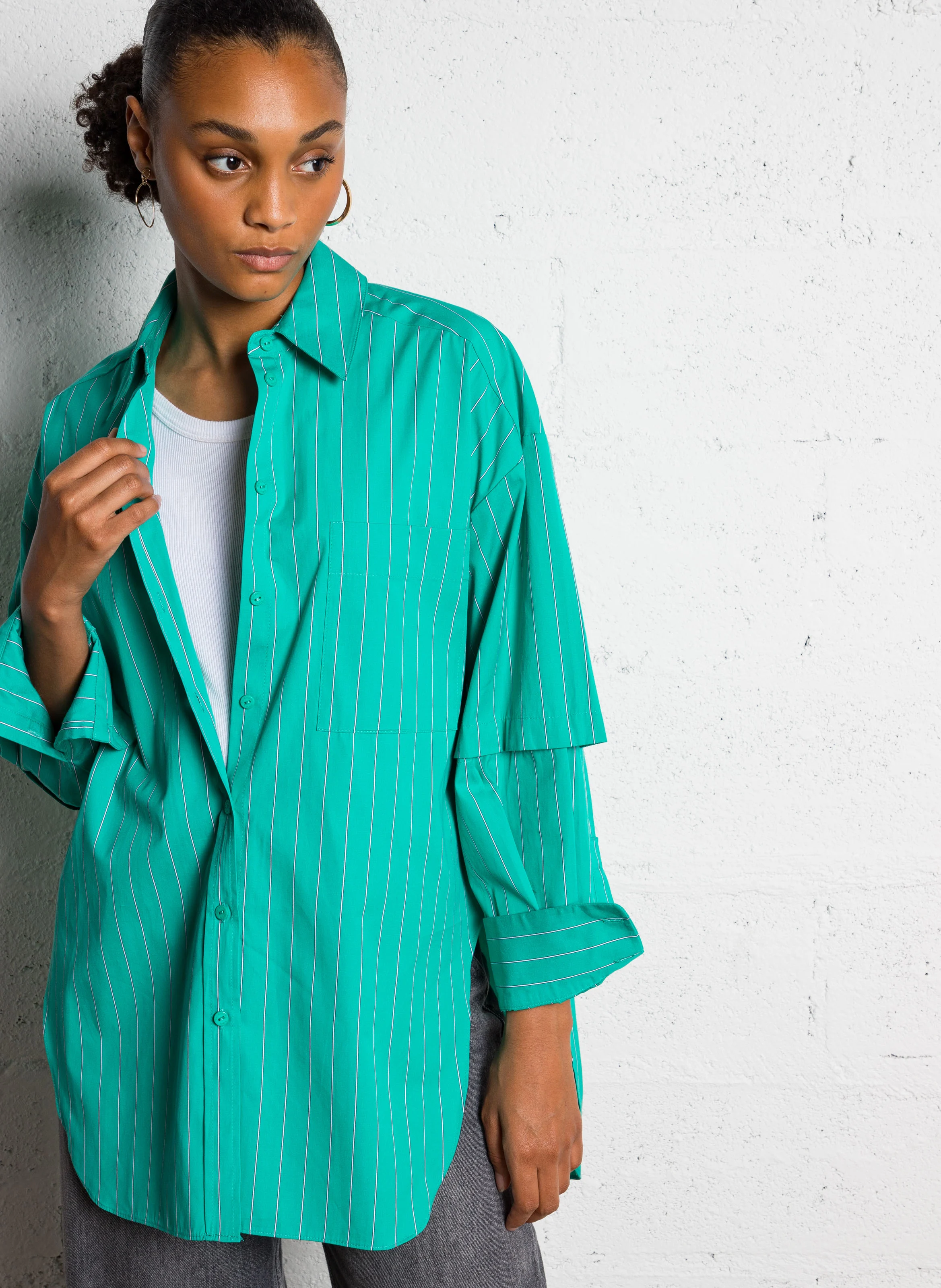 COLOR - Chemise ample rayée en coton | Vert