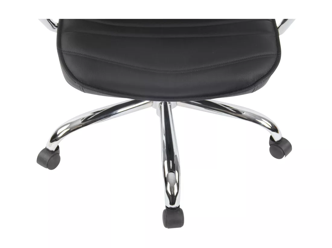 Chaise de bureau - Véritable cuir & Métal chromé - Noir - Rako