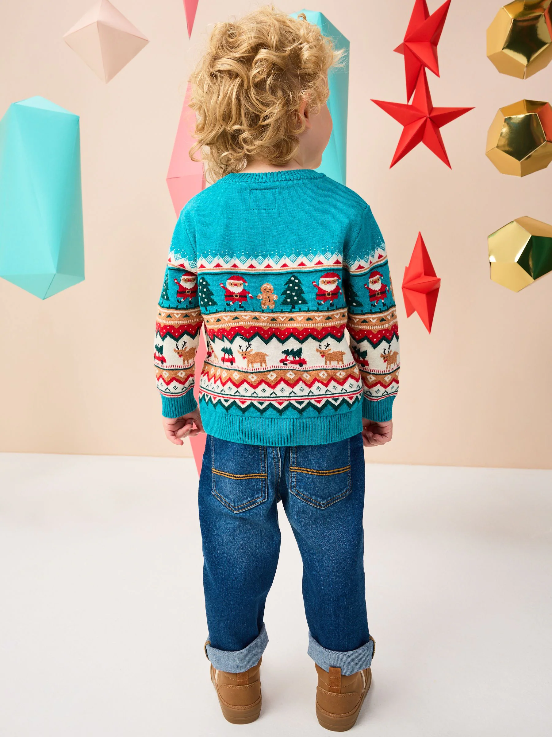 Blauwgroen fairislemotief - Gebreide kersttrui (3 mnd-7 jr)