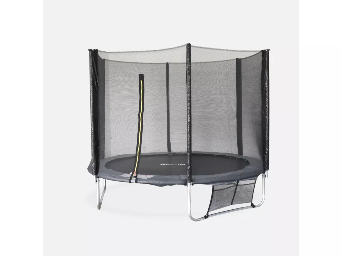 Trampoline 250 cm. gris. avec filet de protection. bâche. filet pour chaussures. kit d’ancrage