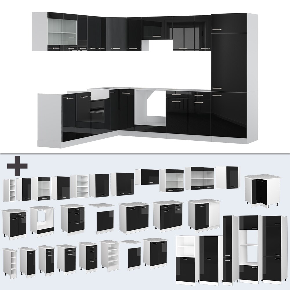 Vicco Eckküche R-Line Solid Weiß Schwarz 287x227 cm Arbeitsplatte modern Küchenschränke Küchenmöbel