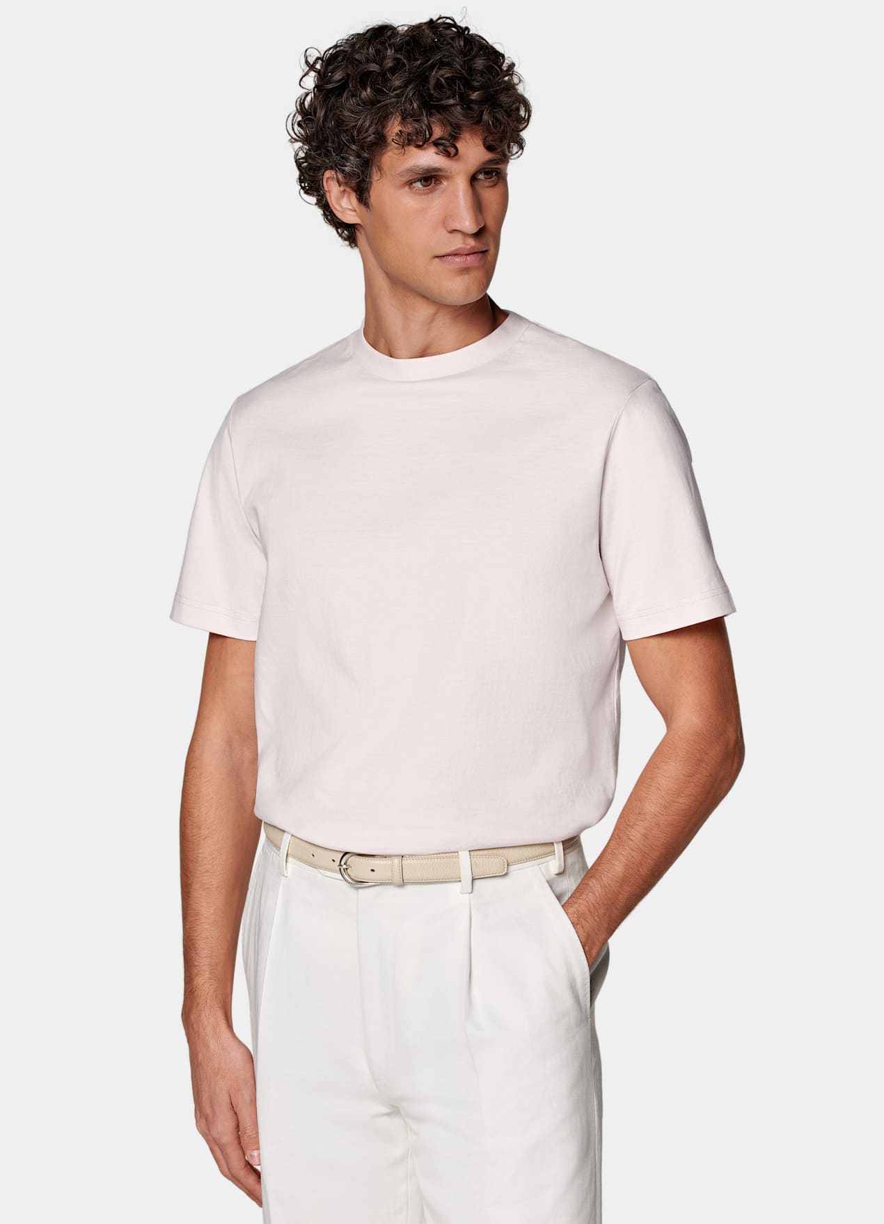 T-shirt col rond rose clair