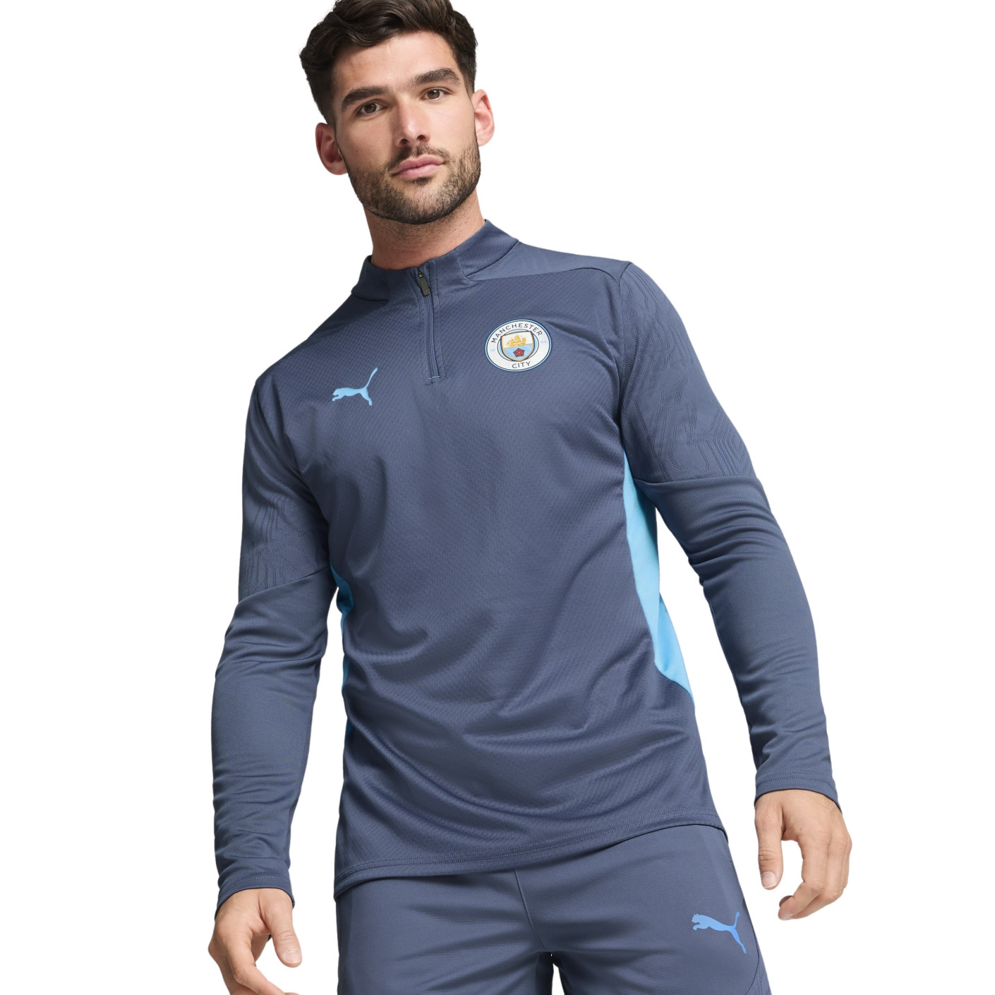 PUMA Manchester City Trainingstrui 1/4-Zip 2024-2025 Donkerblauw Lichtblauw